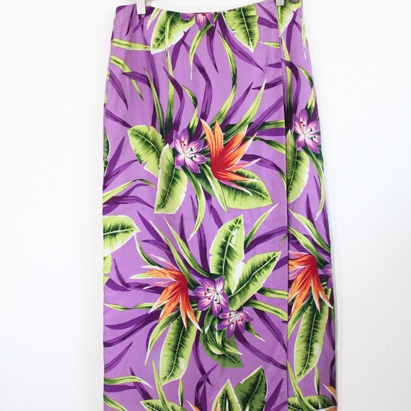 Women Silk Hawaiian Skirt New Faux Wrap Tropical Floral Print sz 10 - Picture 3 of 8